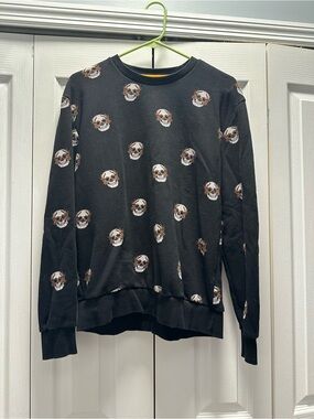 Mens Skull Denim & Flowers Sweatshirt - Size Small
